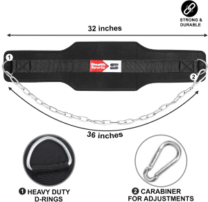 Stealth Sports Dip Belt Heavy Duty 36 Inch Chain Weight Belt-Weight Lifting Powerlifting Bodybuilding 7.5” Wide 9Mm Thick Neoprene Padded Back Support Gym Training Pull up Belt Workout Dipping Belt