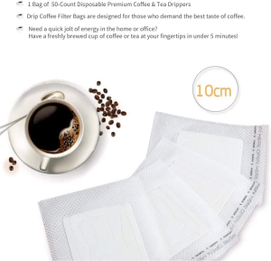 Wow 50Pcs Portable Coffee Filter Paper Bag Single Serve Food Grade Hanging Ear Drip Coffee Bag Perfect for Home,Office,Travel, Camping