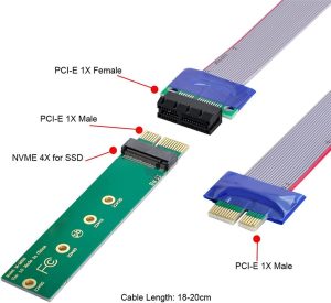 Xiwai NGFF M-Key NVME AHCI SSD to PCI-E 3.0 1X X1 Vertical Adapter with Cable Male to Female Extension