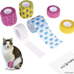 Eco-Fused Self Adhering Bandage – Injury Wrap Tape for Cats – Pack of 6 – Supports Muscles and Joints – Does Not Stick to Hair – Elastic, Water Repellent, Breathable – Relieves Stress