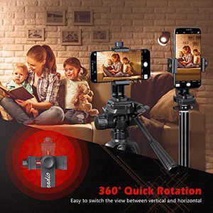 Zeadio Smartphone Tripod Holder, Cell Phone Mount Adapter, Selfie Stick Monopod Adjustable Clamp, Vertical and Horizontal Swivel Bracket, Fits Iphone, Samsung, and All Phones