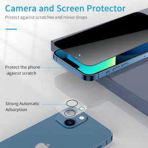 [2+2 Pack] Cnarery Privacy Screen Protector for Iphone 13 with Alignment Frame, 2 Pack Full Coverage Privacy Tempered Glass Screen Protector and 2 Pack Camera Lens Protector[Easy Installation]