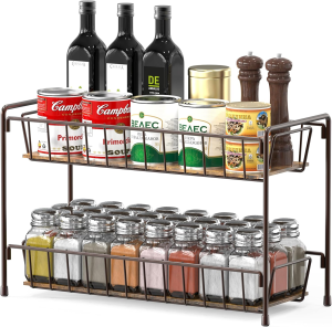 Simplehouseware Countertop Spice Rack 2-Tier Kitchen Spice Organizer Storage Shelves, Bronze