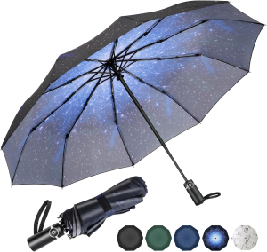 Sheyuinch Travel Umbrella Windproof- Automatic Open Close Folding Umbrella, Compact and Lightweight Rain Umbrellas with 10 Strong Ribs