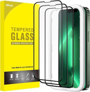 Jetech Full Coverage Screen Protector for Iphone 13/13 Pro 6.1-Inch, Black Edge Tempered Glass Film with Easy Installation Tool, Case-Friendly, HD Clear, 3-Pack