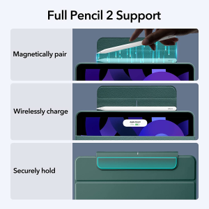ESR for Ipad Air 5Th Generation Hybrid Case (2022), Ipad Air 4Th Generation Case (2020) with Pencil Holder, Removable Magnetic Cover, Vertical Stand, Rebound 360 Series, Forest Green