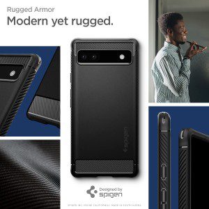 SPIGEN Rugged Armor Case Designed for Google Pixel 6A (2022) Resilient Ultra Soft Cover – Black