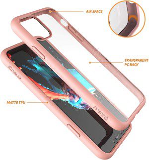 ZUSLAB Tough Fusion Case Compatible with Apple Iphone 11 Pro Max Shock Absorption Rubber Bumper Protective Case Transparent Hard Back Clear Cover – Pink