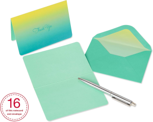 Papyrus Boxed Thank You Cards with Envelopes, Teal Ombre (16-Count) (5116835)