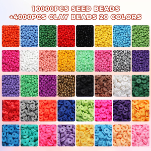 14600 Bracelets Making Kit Include Clay Beads and 3Mm Glass Seed Beads DIY Set Preppy Polymer Heishi Beads for Jewelry Making with Smiley Face Letter Beads Etc, DIY Art Craft Kit for Girls Toy Gifts