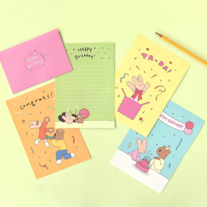 Monolike Happy and Lucky Birthday Letter Paper and Envelopes Set – 8Type, 32 Letter Paper + 16 Envelopes