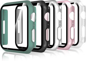 Bigqin (5 Pack) Tempered Glass Screen Protector Case Compatible with Apple Watch Series 9/8/7 45Mm Full Protection HD Hard PC Cover Case Compatible for Iwatch 7 8 9 (45Mm)