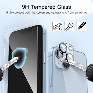 Jetech Full Coverage Screen Protector for Iphone 14 plus 6.7-Inch with Camera Lens Protector, Tempered Glass Film, HD Clear, 2-Pack Each