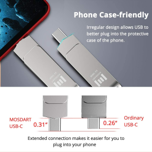 MOSDART 128GB USB C Flash Drive 2 in 1 OTG Dual Type C Thumb Drive 128 GB Thunderbolt 3 Port Memory Stick Metal Rugged Swivel Type-C Jump Drive with Keychain for USB-C Devices