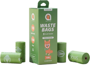 Asahi Paws Compostable Poop Waste Bag – Plant Based 100% Biodegradable – Leak-Proof, Silky Smooth, Bio Corn Starch Blend, Easy Tear, Thicker & Stronger Poop Bags for Dogs & Cats (Compostable 120 Bags)