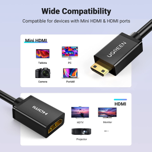 UGREEN Mini HDMI Adapter Mini HDMI Male to HDMI Female 4K@60Hz Cable Compatible with Raspberry Pi Zero 2 W/Zero W, DSLR Camera, Camcorder, Graphics Video Card, Laptop, Pico Projector, Tablet