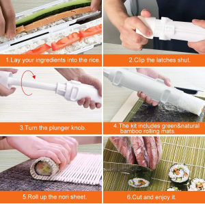 Sushi Making Kit, Sushi Bazooka Maker with Sushi Rolling Mats,Sauce Dish