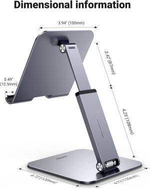 UGREEN Tablet Stand Height Adjustable, Aluminum Tablet Holder, Foldable Desktop Stand Compatible with Ipad Pro 12.9, 9.7, 10.5, Ipad Air Mini 4 3 2, Nintendo Switch, Surface Pro