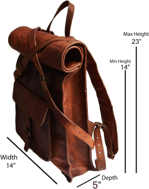 23″ Brown Leather Backpack Vintage Rucksack Laptop Bag Water Resistant Roll Top College Bookbag Comfortable Lightweight Travel Hiking/Picnic for Men