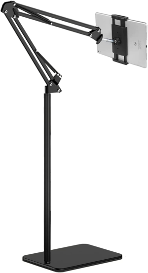 Tablet Floor Stand Holder Adjustable, Swivel Boom Arm Overhead Phone Mount, Compatible with Ipad Air Mini Pro 12.9/9.7, Galaxy Tab, Iphones, Cell Phones (4.7″-12.9″)