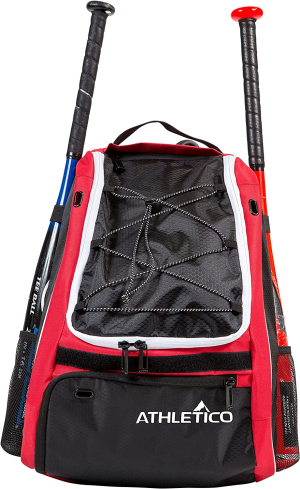 Athletico Baseball Bat Bag – Backpack for Baseball, T-Ball & Softball Equipment & Gear for Youth and Adults | Holds Bat, Helmet, Glove, Shoes |Shoe Compartment & Fence Hook