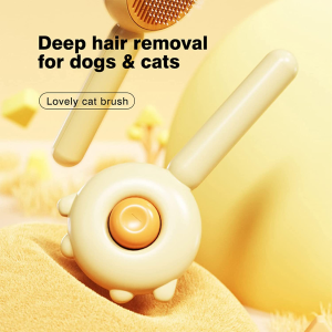 Emanya Dog & Cat Hair Brush Self-Cleaning Slicker Brush for Shedding and Grooming Loose, Pet Brush for Short and Long Haired Dogs, Cats, Rabbits & More, Dogs Combs, Deshedding Tool (Yellow)