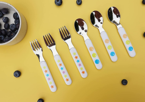 Exzact Kids Cutlery 6Pcs Stainless Steel 18/10 Children’S Cutlery Set 3 X Forks, 3 X Dinner Spoons Plastic Handle, Toddler Utensils BPA ? Stars & Dots (3 Forks + 3 Spoons)