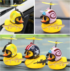 Wonuu 3 Pack Car Rubber Duck Cute Yellow Wind-Breaking Ducks Dashboard Decorations Small Ornaments with Propellers Glasses Gold Chain (Yellow-Snail&Pineapple&Stars and Stripes)