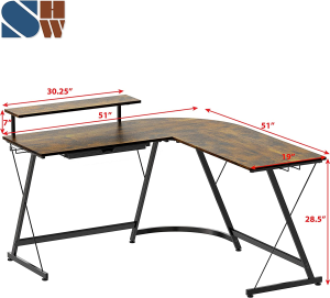 SHW Gaming L-Shaped Computer Desk with Monitor Stand