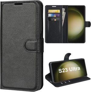 T Tersely Case Cover for Samsung Galaxy S23 Ultra (2023), Premium Protective PU Leather Wallet Case with Card Slots for Samsung Galaxy S23 Ultra 6.8″- Black