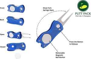 The PUTT PACK 5 in 1 – Golf Bag Accessories Kit Containing a Golf Divot Repair Tool with Magnetic Golf Ball Marker, Golf Ball Line Marker Tool, Genuine Mini Marker & Golf Tee Bag Pouch