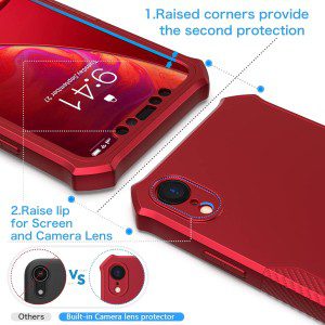 Oretech 360°Protective for Iphone XR Case and [2 X 9H Glass Screen Protectors] [Full Body Shockproof] Hard PC Front with Silicone TPU Bumper Non-Slip Hybrid Cover for Iphone XR Phone Case 2018 – Red