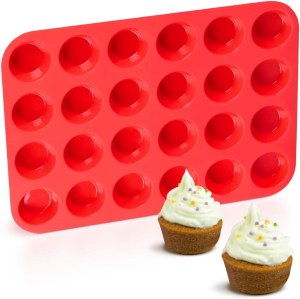 Silicone Muffin Pan Mini 24 Cups Cupcake Pan, Nonstick BPA Free Silicone Baking Pan 1 Pack