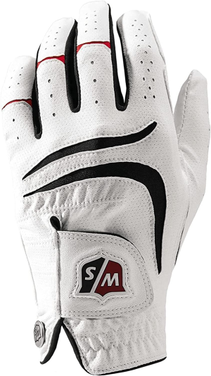 WILSON W/S Grip plus Mens Golf Glove, Left Hand, White, Large