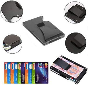 RFID Blocking Aluminum Slim Metal Front Pocket Minimalist Wallet Credit Card Case Holder Money Clip (Black)