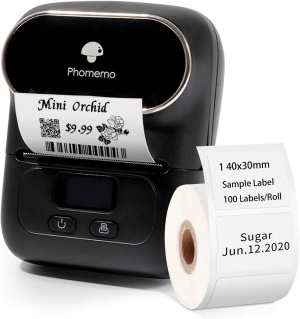 Label Maker – Phomemo-M110 Portable Bluetooth Thermal Mini Label Printer Machine, Sticker Maker, Barcode Printer, Apply to Labeling, Office, Cable, Retail, Compatible with Android & Ios System