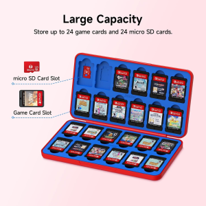 OLAIKE Switch Game Card Case Compatible with Nintendo Switch Games, Switch Game Cartridge Holder with 24 Game Card Slots, Portable Card Storage Box for Lite/Oled/Ns Games, Mario Overalls