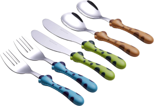 Exzact Children’S Cutlery Stainless Steel 6Pcs Set/Kids Cutlery/Toddler Utensils/Flatware – 2 X Forks, 2 X Safe Dinner Knives, 2 X Dinner Spoons (Giraffe X 6)