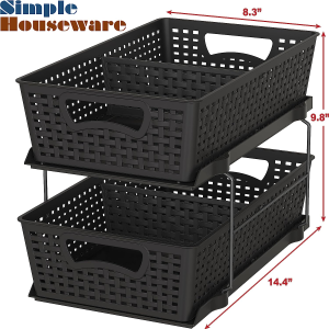 Simplehouseware 2 Tier Organizer Tray Pull-Out Sliding Drawer/Under-Sink Storage, Black