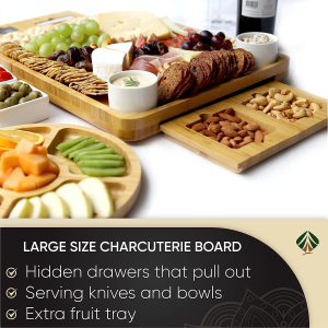 Unique Cheese Board Birthday Gifts for Women – Bamboo Charcuterie Board Set Housewarming Wedding Gifts for Couple Engagement Gifts for Her – Serving Platter Birthday Gift Ideas for Men Dad Wife Mum