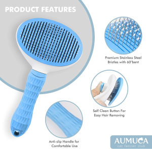 Aumuca Self-Cleaning Cat Brush for Long or Short Hair – Effective Grooming and Shedding Tool