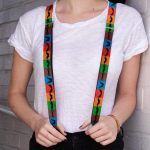 Buckle-Down Suspenders, Mustaches Blocks Multicolour/Black, 1-Inch Wide