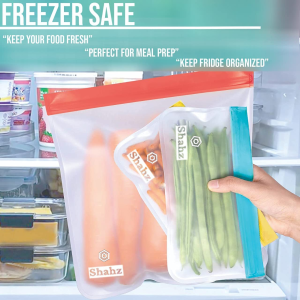 SHAHZ Reusable Ziplock Bag, 12 PCS Freezer Bags 6 Flat and 6 Stand Up, Extra-Thick Eco Friendly BPA Free, Leakproof Sandwich Food Kitchen Storage Lunch Container