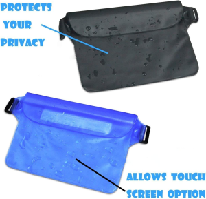 Waterproof Pouch Bag(2 Pack), Waterproof Dry Bag Case 8 X 6.5 Inch with Waist Strap for Beach, Swimming, Fishing, Camping Protect Phone, Camera, Cash, Passport