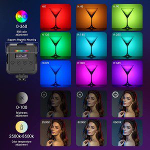 NEEWER Magnetic RGB Video Light, 360° Full Color RGB61 LED Camera Light with 3 Cold Shoe Mounts/Cri 97+/20 Scene Modes/2500K-8500K/2000Mah Rechargeable Portable Photography Selfie Light