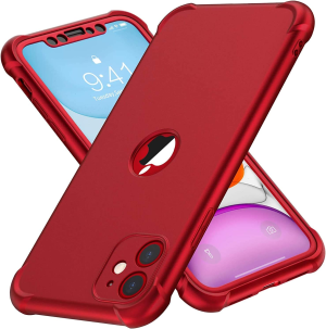 ORETECH Designed for Iphone 11 Case [With 2 X Tempered Glass Screen Protector] Shockproof Protection Cover Hard PC Silky Soft Touch Full Body Protective Case for Iphone 11 (2019) 6.1” – Red