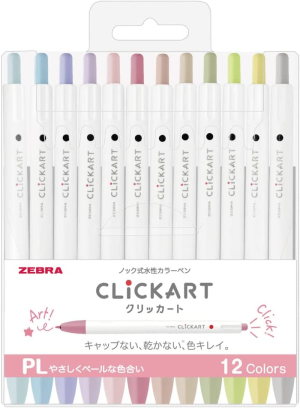 Zebra WYSS22-12CPL Clickart Water-Based Pen, PL12 Color Set