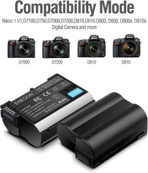 ENEGON EN-EL15 /En-El15A/En-El15B/En-El15C Battery Charger Set (1900Mah, 2 Pack), Smart LED Dual USB Charger Kit, Compatible with Nikon Z6, Z7,D780,D500, D600, D610, D750, D800, D810, D850, D7100