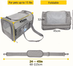 Pet Carrier Bag,Portable Pet Bag, Foldable Fabric Pet Travel Carry 15Lb/20Lb Tote Bag for Cats and Dogs Airline Approved, Breathable and Comfortable for Small Medium Dogs, Small Medium Cats (Grey Bag)