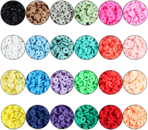 Bhuuno 4800Pcs Flat round Polymer Clay Beads Jewelry Marking Kit for Bracelets Necklace, Handmade Loose Spacer Disc Beads DIY Craft Findings, 24 Colors 6Mm